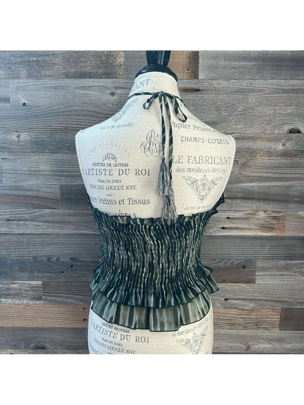 Moon River NWT Green Striped Smocked Ruffle Halter Top - Picture 4 of 9